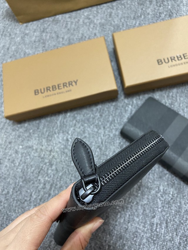Burberry專門店新款男士長款錢夾 巴寶莉經典格紋拉鏈長夾錢包 yxb1279